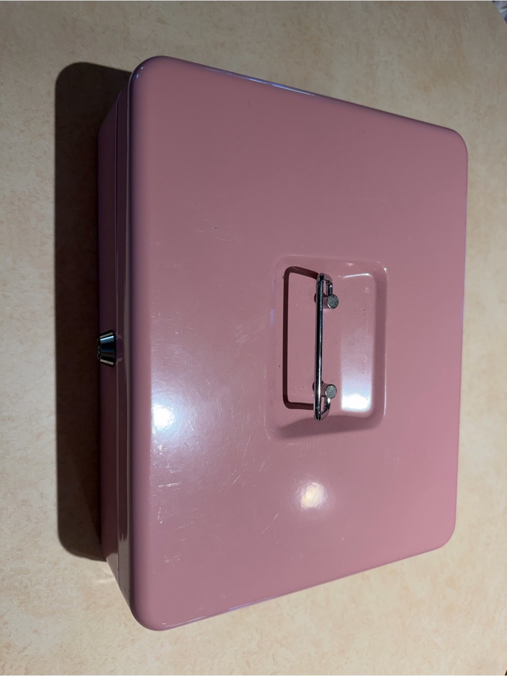 Pink Metal Cash Box with Handle - Unbranded